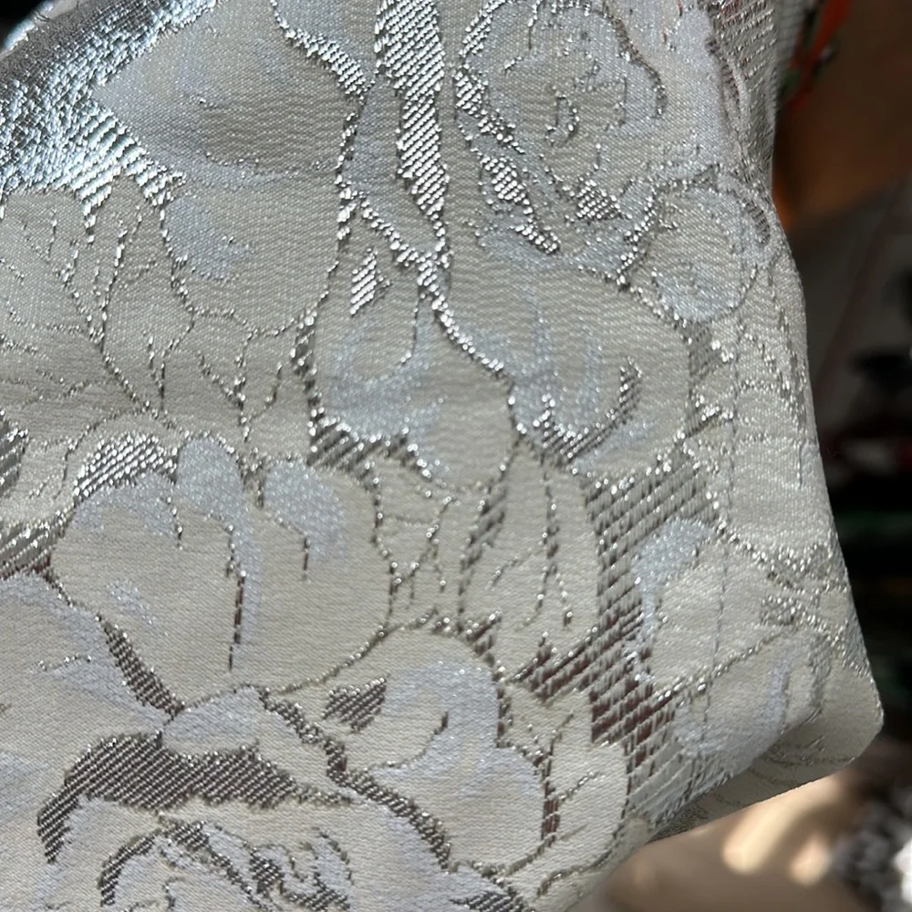 Bryan Lars Beauty Mark designer silver Lamé pants with cream and white flowers - Picture 10 of 11